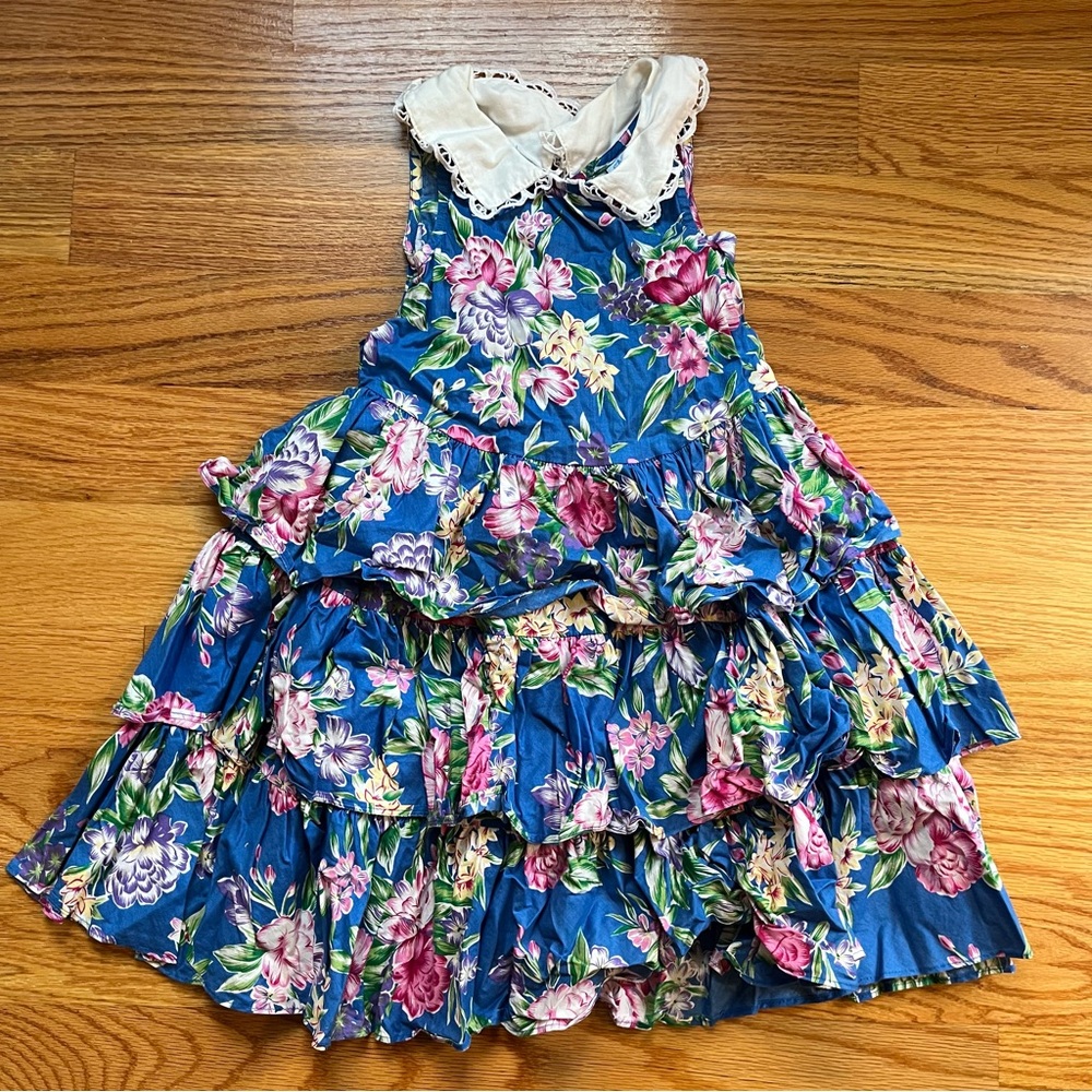 Mousefeathers vintage blue sleevelesss floral dress size 6